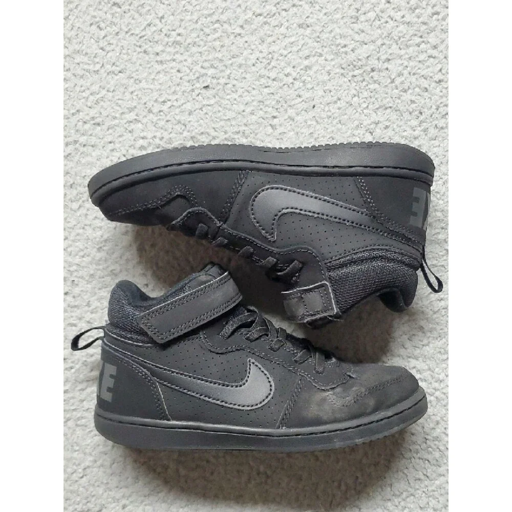 Nike Court Borough Mid 2 Black High-Top Lace & Strap Sneakers Size 1Y